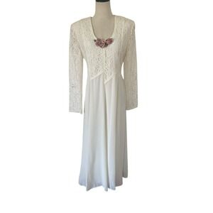 Vtg 90s Jeffrey & Dara Ivory Wedding 11/12 Lace Romantic Boho Lace Rose Midi NWT